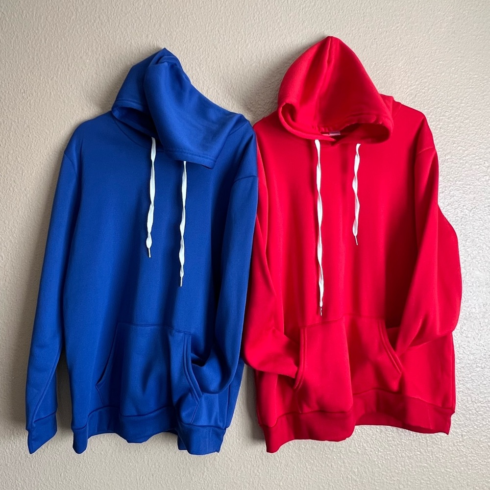 Men’s Lot of Two Hoodie Long Sleeve Pullover Red & Blue Sweater size XL